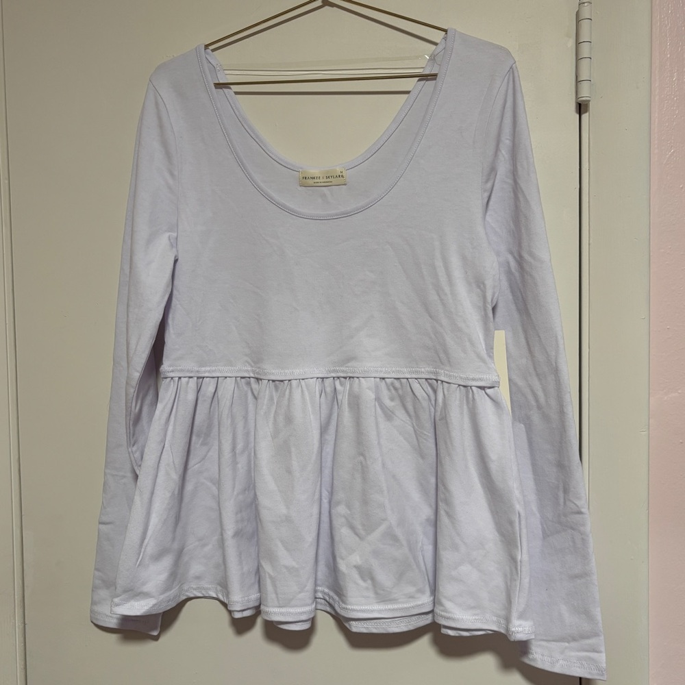 White Long Sleeve Peplum Top NWT fairy boho balletcore neutral everyday Medium